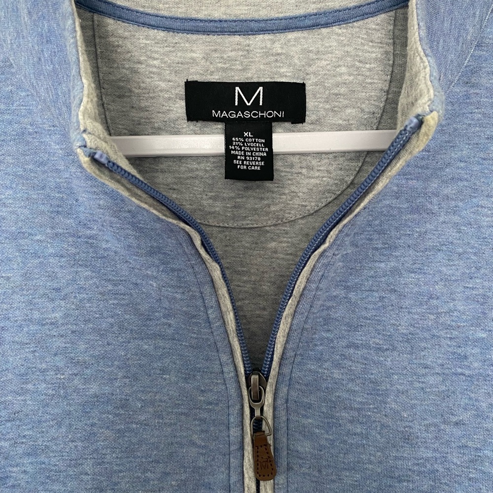 Magaschoni Men's Light Blue Zip-Up Sweater